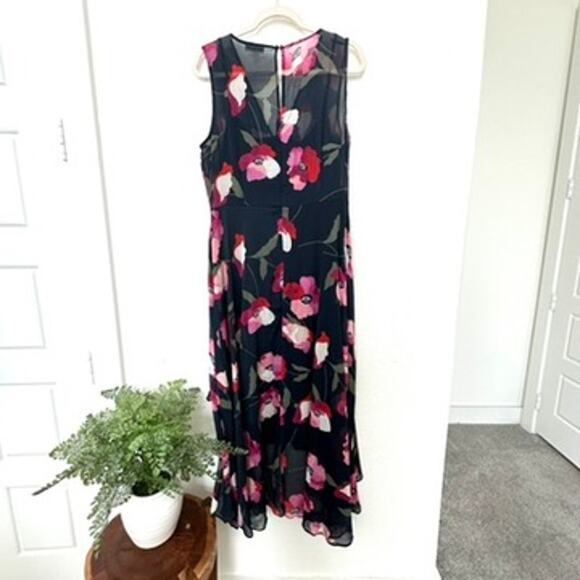 Calvin Klein Navy Blue/Pink Floral High-Low Midi Dress, Size 6 - Picture 6 of 9